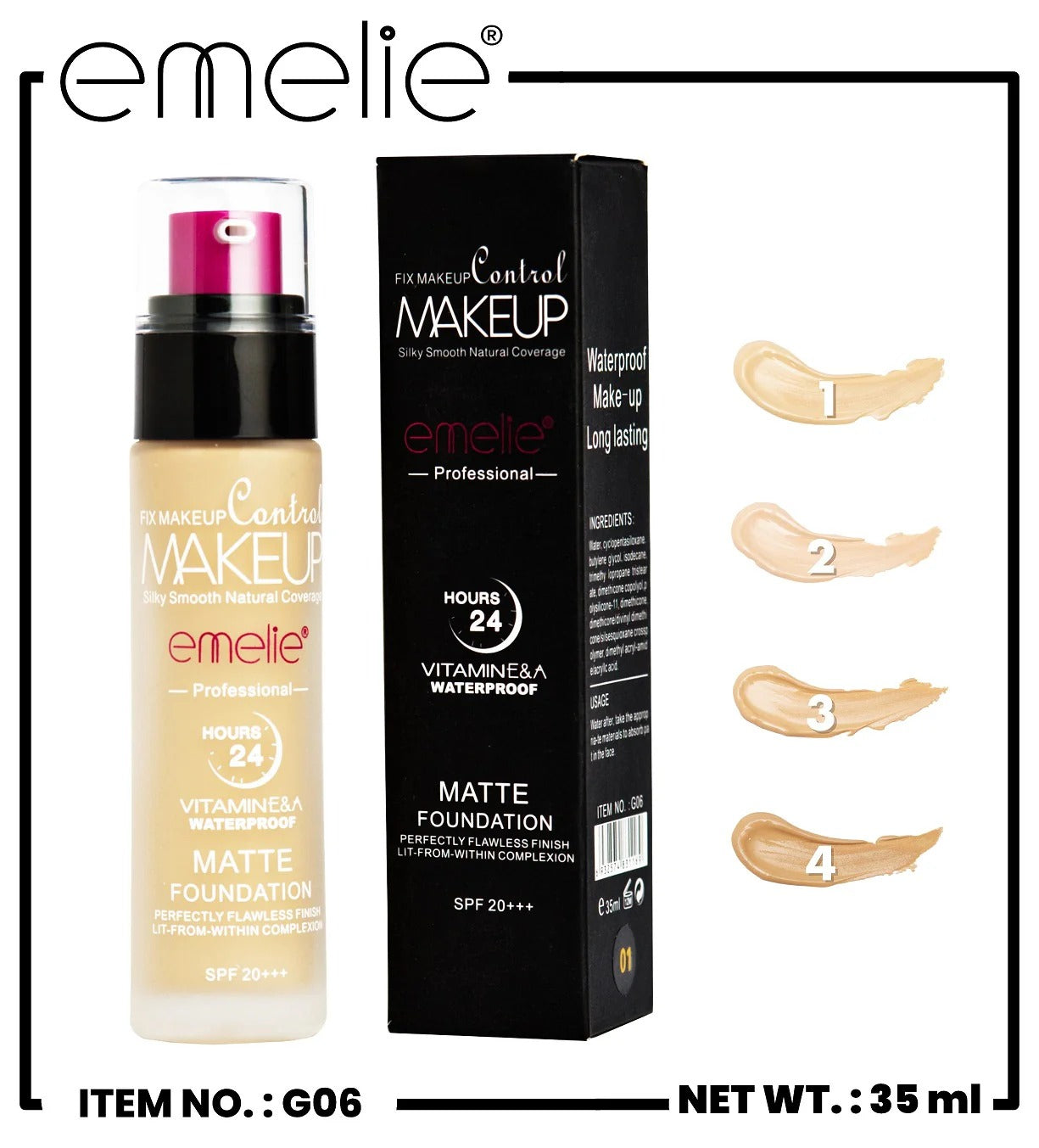 emelie 24H Matte Foundation with Vitamin E & A